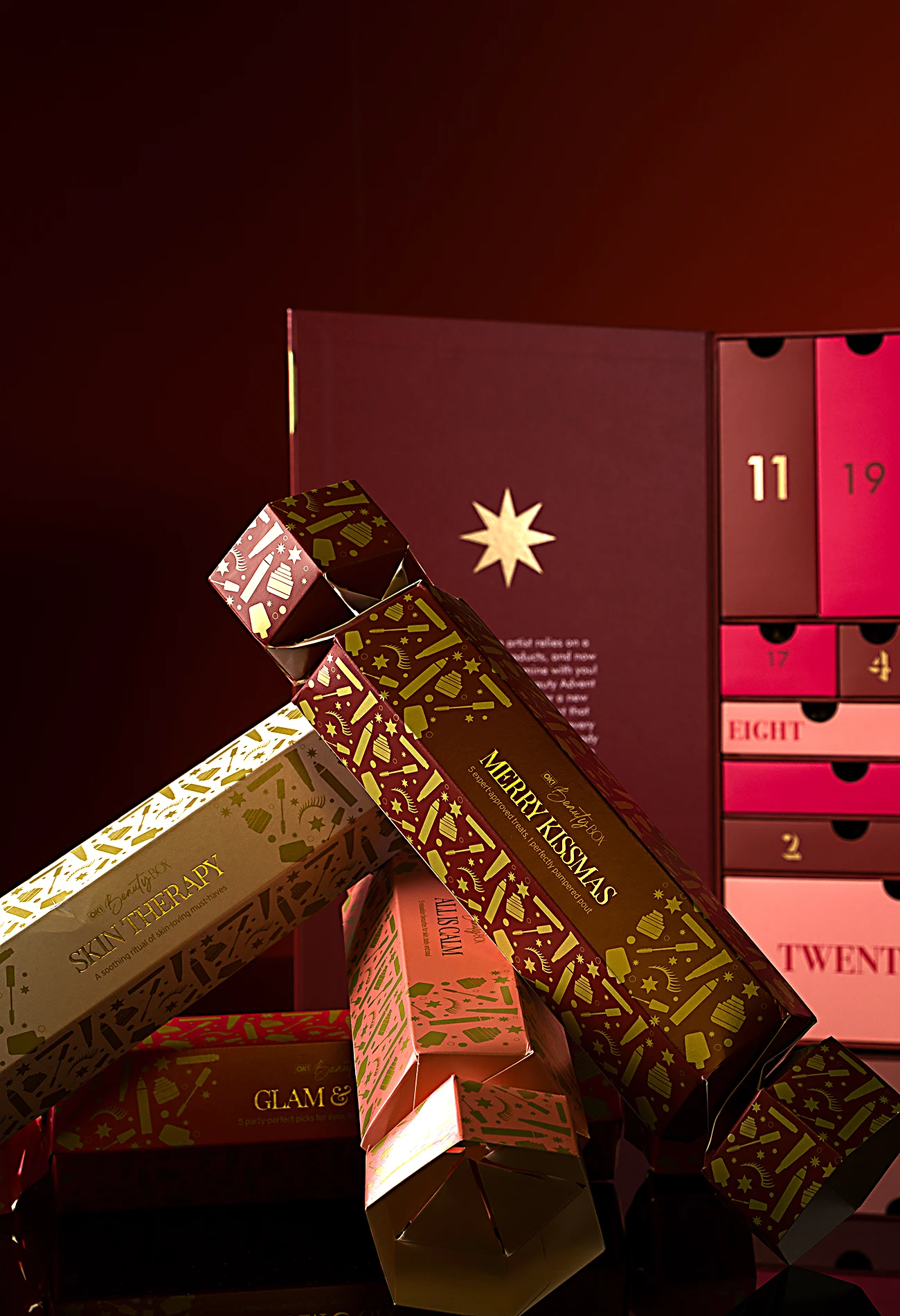 OK! Beauty Box 2025 advent calendar and beauty crackers packaging mobile — Made by Classic