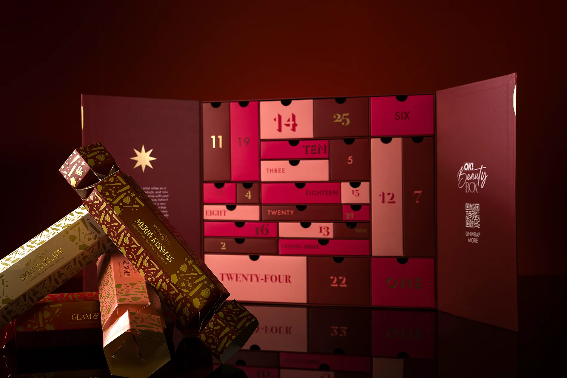 OK! Beauty Box 2025 advent calendar and beauty crackers packaging — Made by Classic
